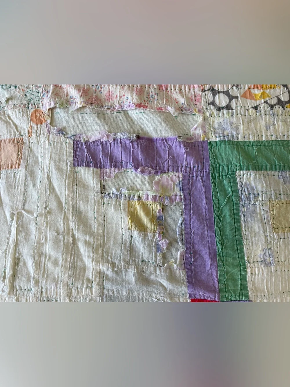 Vintage 1930s 40s Feedsack Log Cabin Quilt Hand Quilted Cutter Folk Art